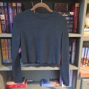 SHEIN Ribbed Long-Sleeve Crop Top in Slate Blue